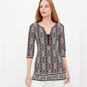 White House Black Market Lace Up Detail Print Tunic